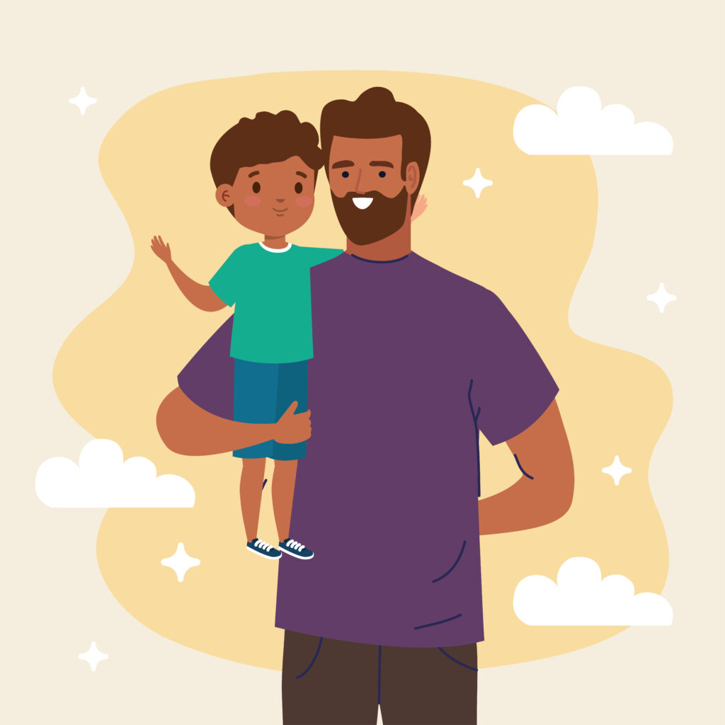 bearded dad lifting son